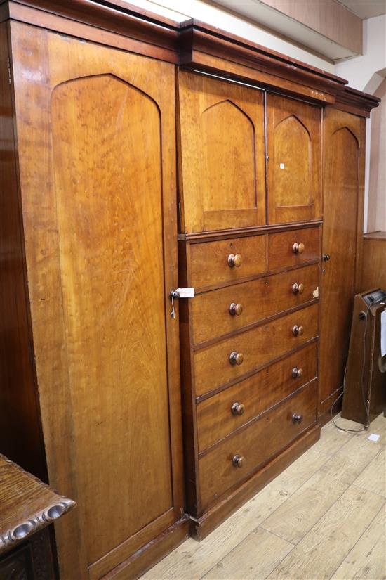 A Victorian mahogany gentlemans three-section wardrobe, H.205cm